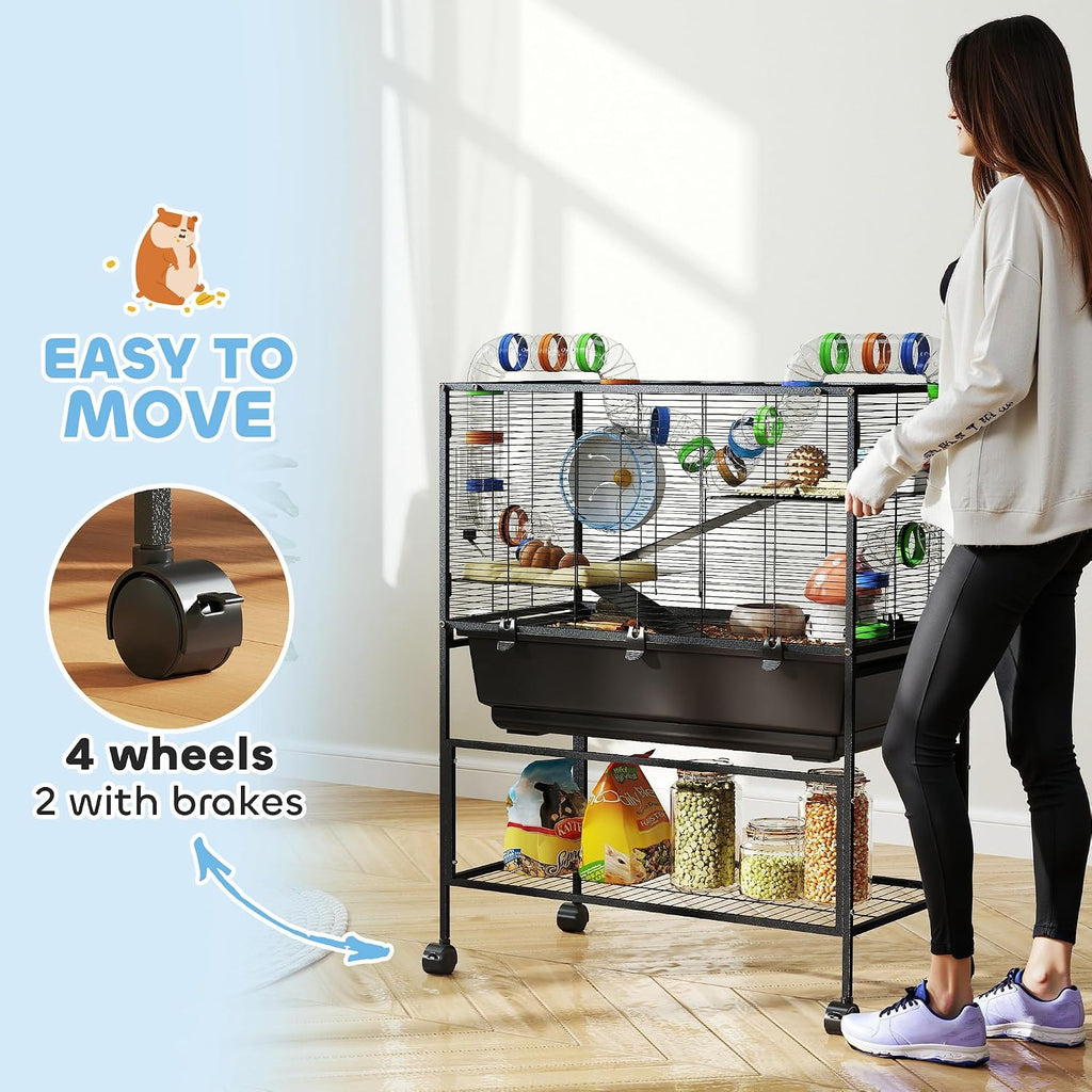 PawHut Large Hamster Cage with Deep Tray, 3 Tier for Syrian Gerbil Mouse