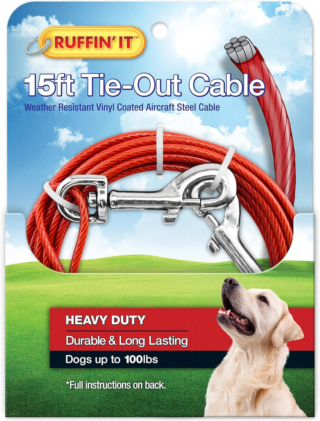 Ruffin' It 15 ft. Heavy Duty Cable Tie-Out for Dogs, 1700# Strength Up to 100 lbs (Pack of 2)