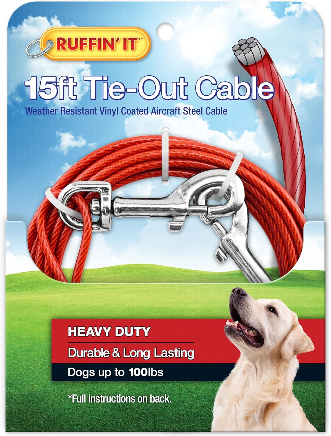 Ruffin' It 15 ft. Heavy Duty Cable Tie-Out for Dogs, 1700# Strength Up to 100 lbs (Pack of 2)