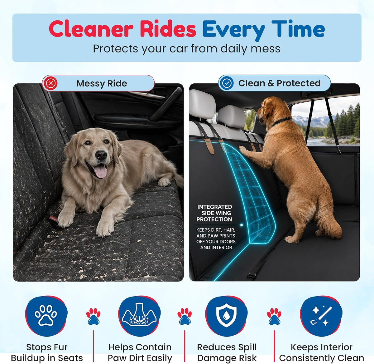 Back Seat Extender for Dogs with Hard Bottom, Dog Back Seat Protector with Silicon Pet Bowl, Mesh Window & Extra Pockets, Waterproof, Hammock Style, Anti Scratch, Holds up to 400lbs