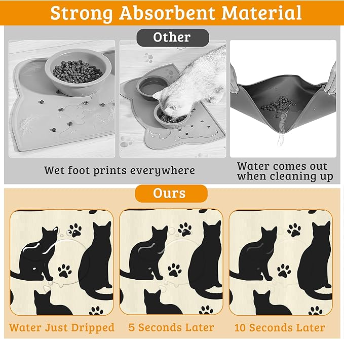 Pet Feeding Mat, Cat Silhouette Absorbent Dog Cat Food Mat Dog Mat - Image 3