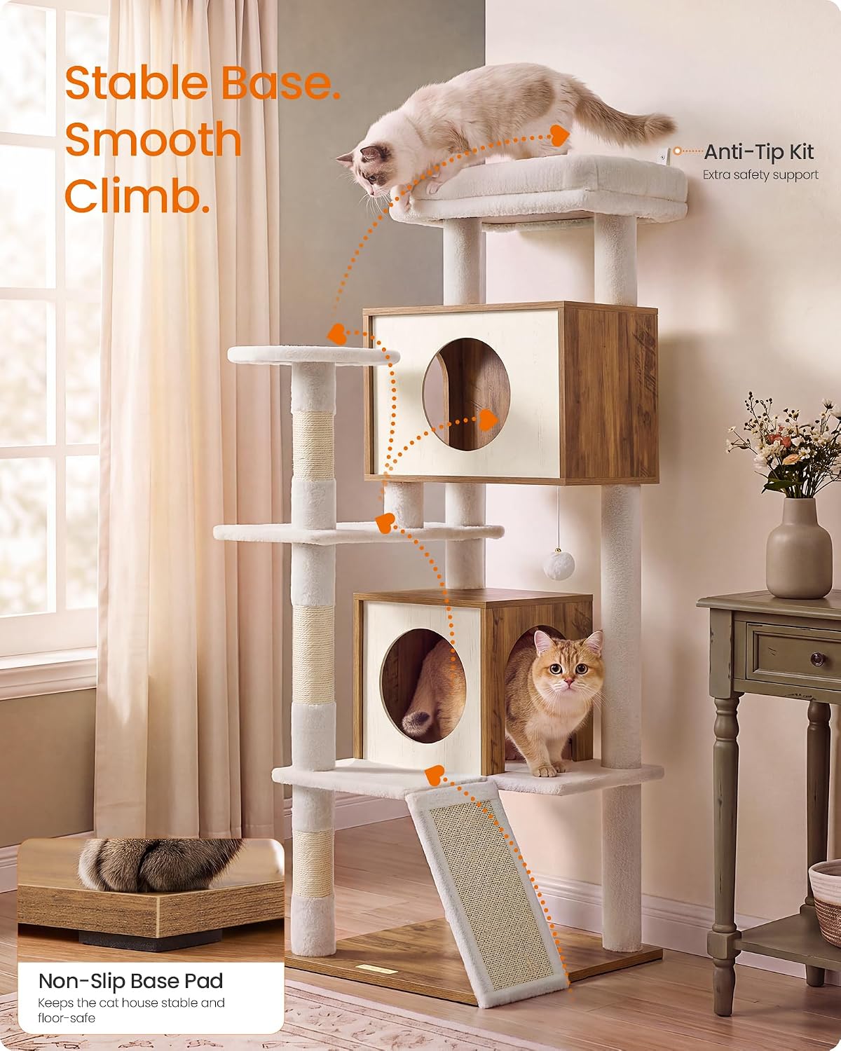 Feandrea Cat Tree, 5-Tier Cat Tower with 2 Condos, 55.1 in
