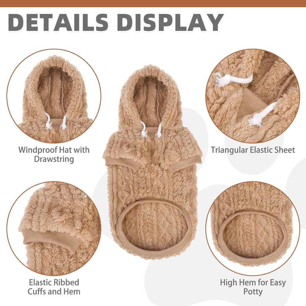 KOOLTAIL Fuzzy Dog Sweater Hoodie for Small Medium Large Dogs, Soft Fleece Pet Clothes Sweatshirt with Leash Hole, Warm Winter Dog Sherpa Jacket Snuggie Cold Weather Coat for Puppy Cats Girl, Beige S