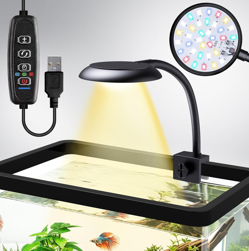 Aquarium Light, Fish Tank LED Light with Dimmer & Timer. 6W-Black