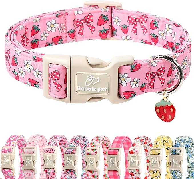 Strawberry Bow Dog Collar for Small Dogs by Babolepet