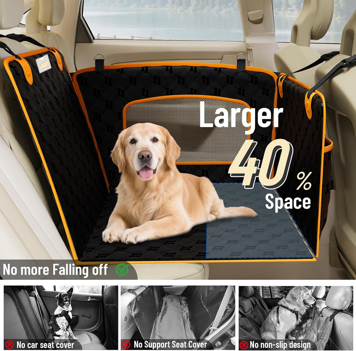 Dog Car Seat for Large Dog with Sturdy Fiberglass Support & Hard Bottom