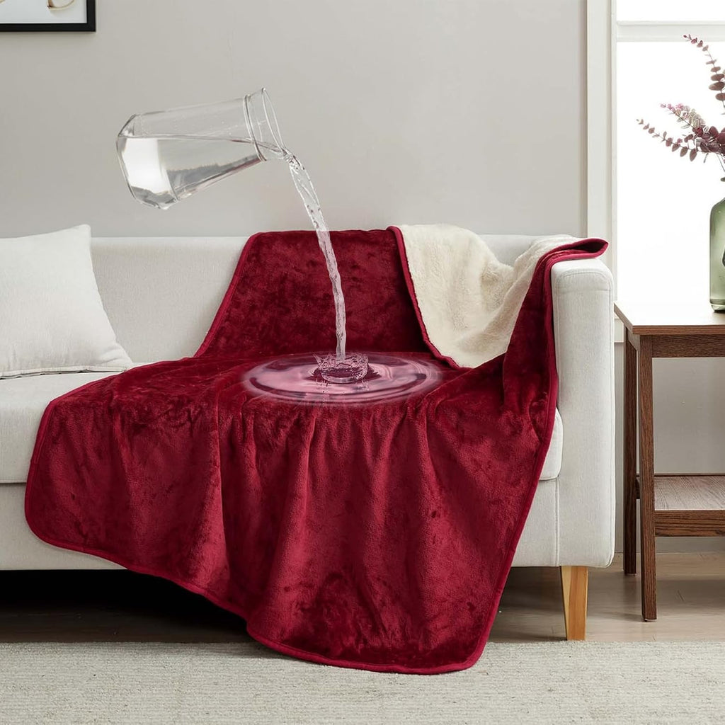 Waterproof Blanket for Bed, Couch & Sofa, Reversible Sherpa & Flannel Throw Blanket, Leakproof Soft Washable Furniture Protector for Pets & Home (Red, 40"x60")