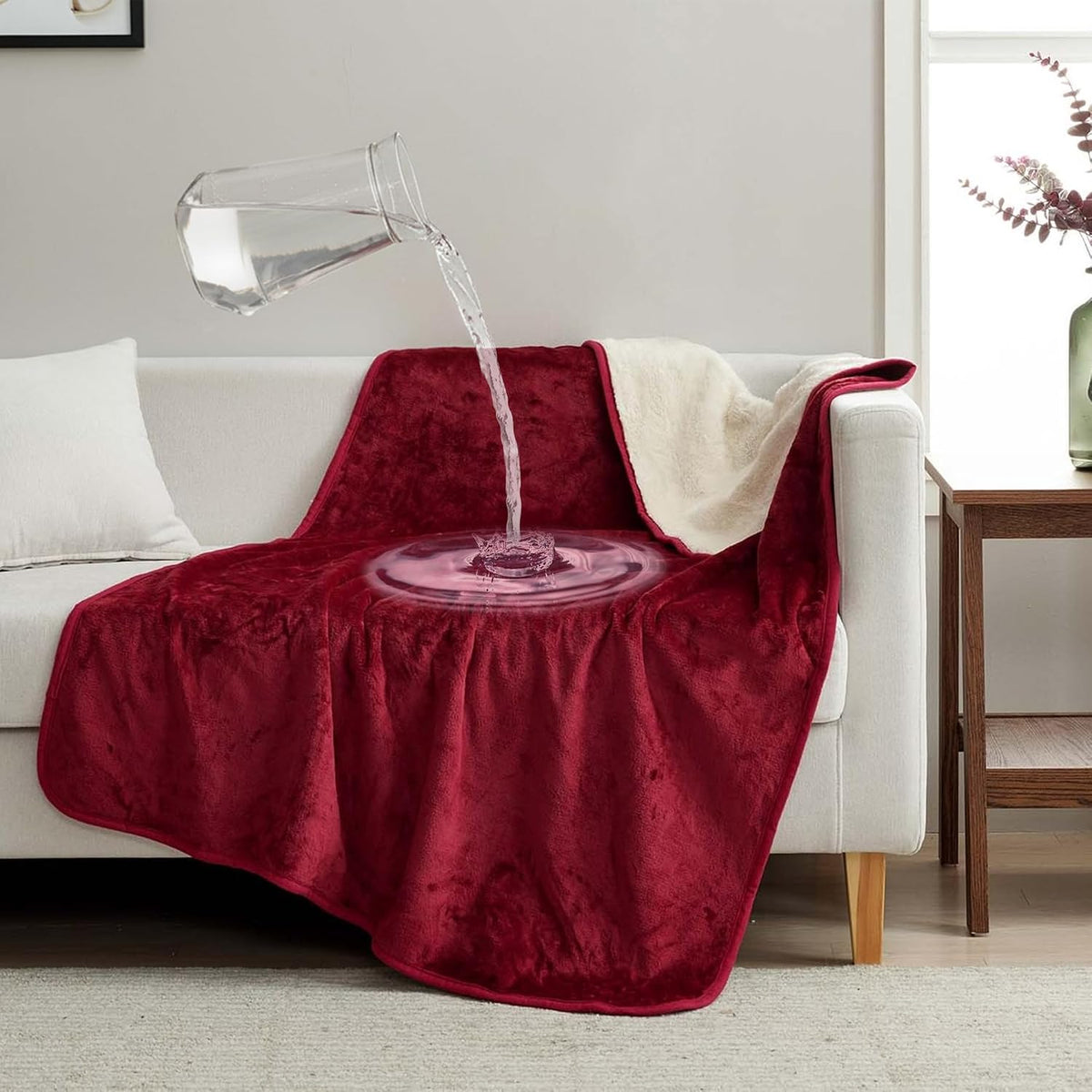 Waterproof Blanket for Bed, Couch & Sofa, Reversible Sherpa & Flannel Throw Blanket, Leakproof Soft Washable Furniture Protector for Pets & Home (Red, 40"x60")