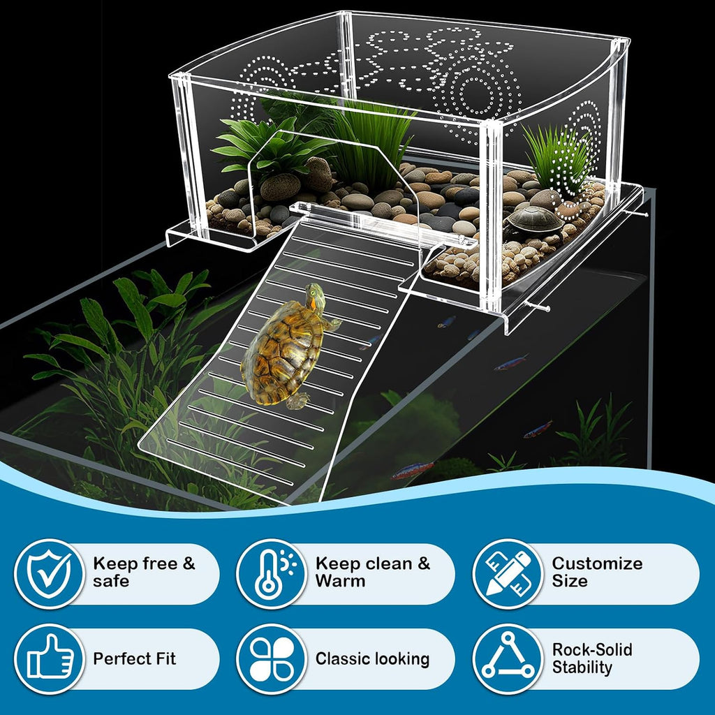 Extra Large Turtle Topper Basking Platform for Aquatic Turtles 40B/75G, Above Tank Turtles Sunbathing Dock Anti-slip Ramp Aquatic Reptile Climbing Pier Resting Terrace with Feeding Area Accessories
