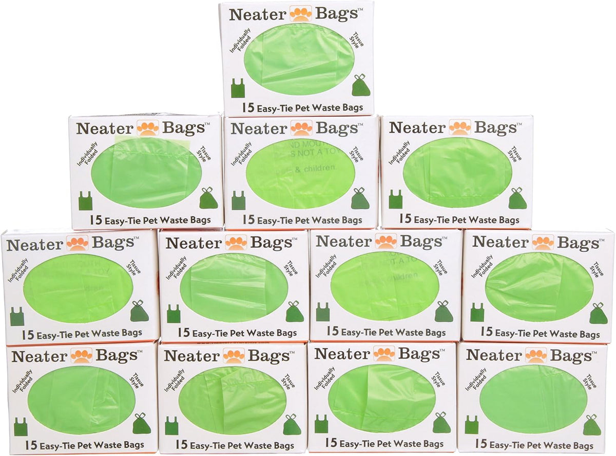 Neater Pet Brands Neater Bags Dog Waste Bag, No Rolls to Fuss With - Dog Poop Bags Dispense One at a Time, Doggie Poop Bag with Easy-Tie Handles (180 Count)