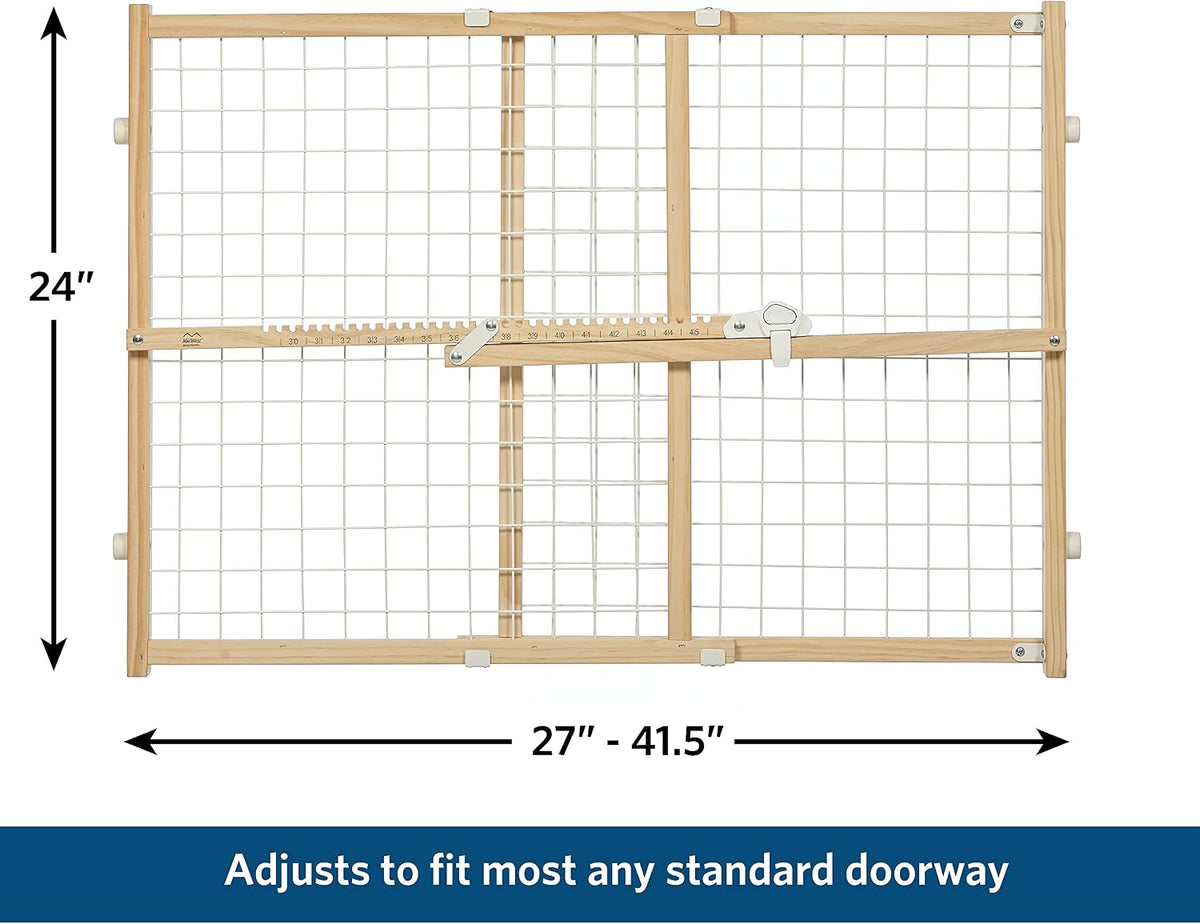 MidWest Homes for Pets Wire Mesh Pet Safety Gate, Dog Gate Expands From 29 - 40.5 Inches Wide, 24 inches Tall, Wood, Powder Coated Wire