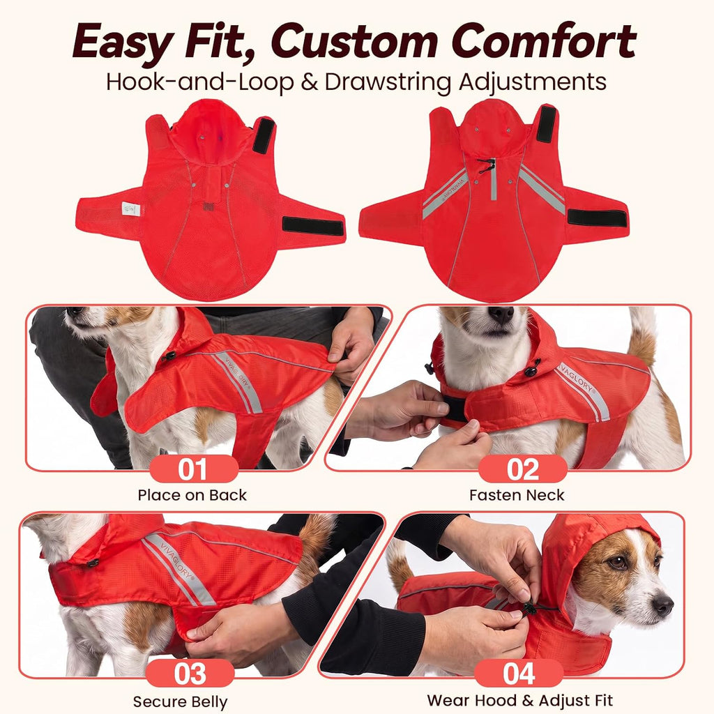 VIVAGLORY Dog Raincoat Wetoff Dog Rain Coat, S, Red