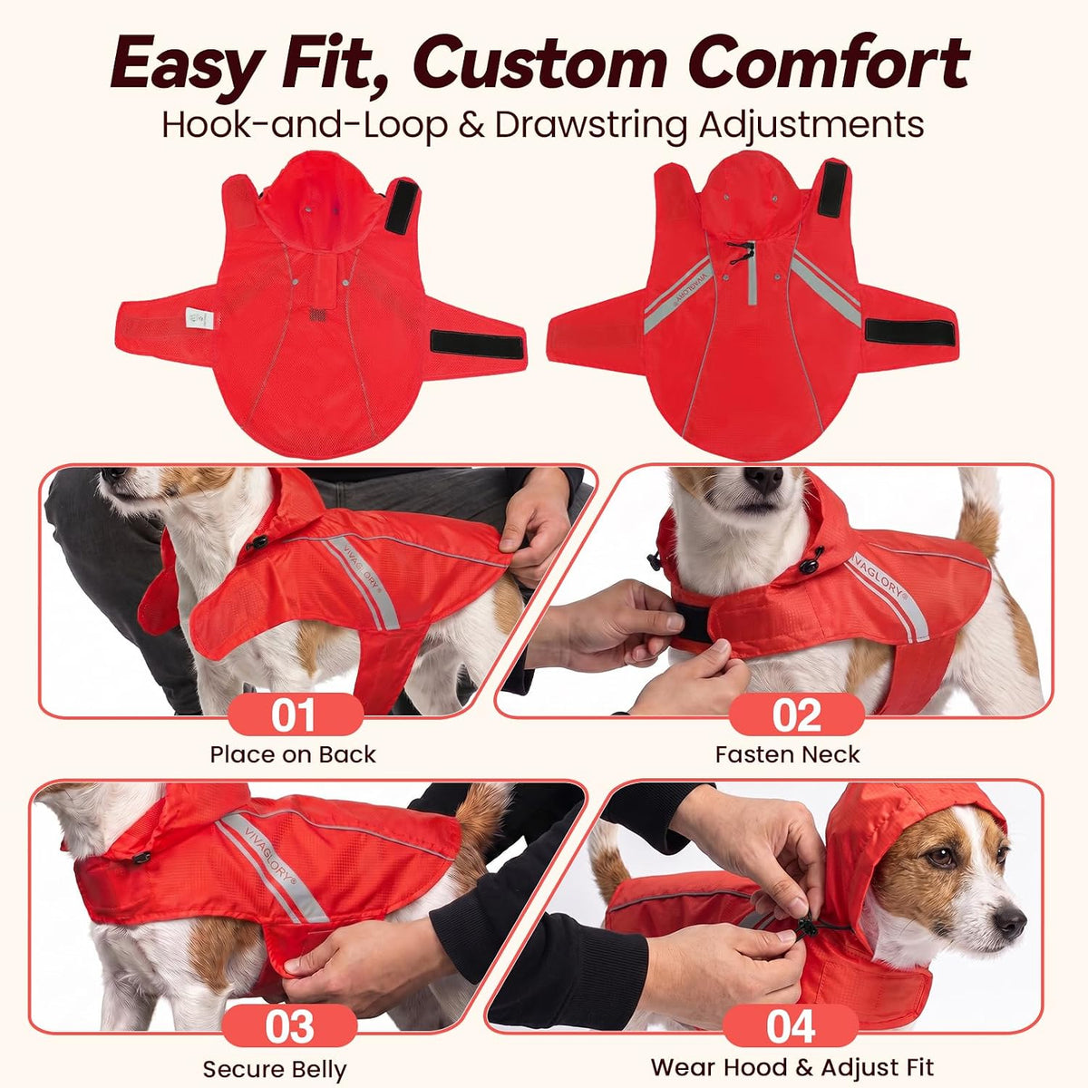 VIVAGLORY Dog Raincoat Wetoff Dog Rain Coat, S, Red
