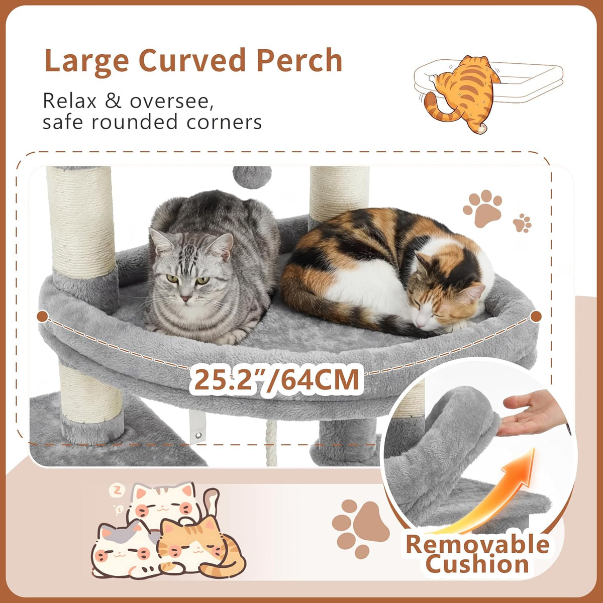 Heybly Cat Tree, 74-Inch Streamlined Cat Tower for Large Cats HCT061W