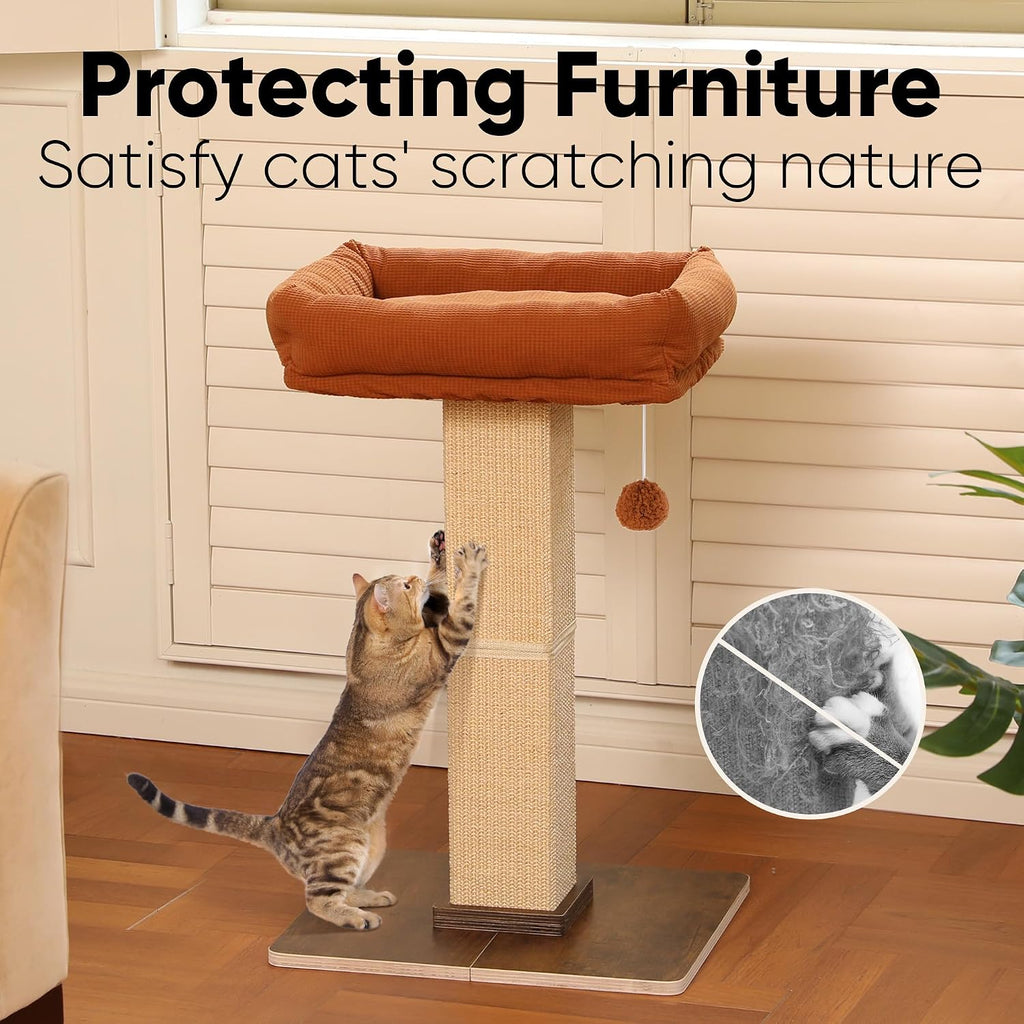 FUKUMARU Retro-Style Cat Scratching Post with Perch for Indoor Adult Cats