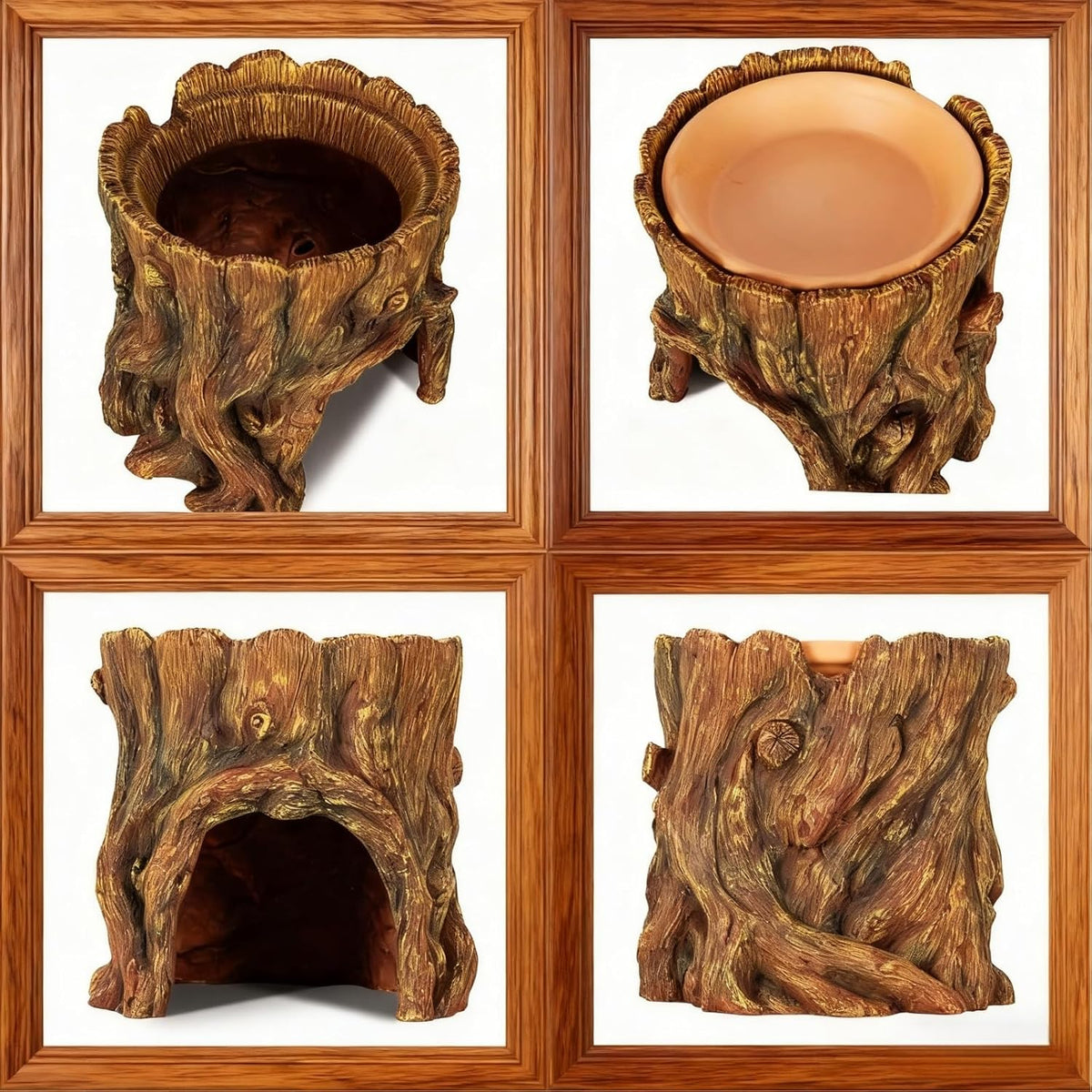 Reptile Hide Cave Hideout Habitat House Decor with Clay Water Basin
