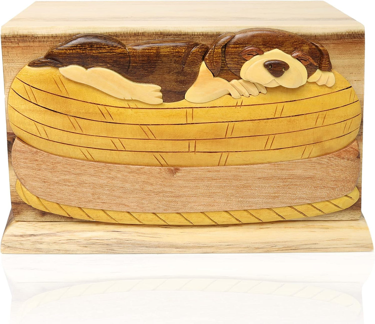 Royal Matter Wooden Cremation Pet Urn Box with Sleeping Dog Design - Oak, Black Walnut and Beech Keepsake Urns in Loving Memory of Pets - Hand Carved Memorial for Pet Ashes - 30 Cubic Inches