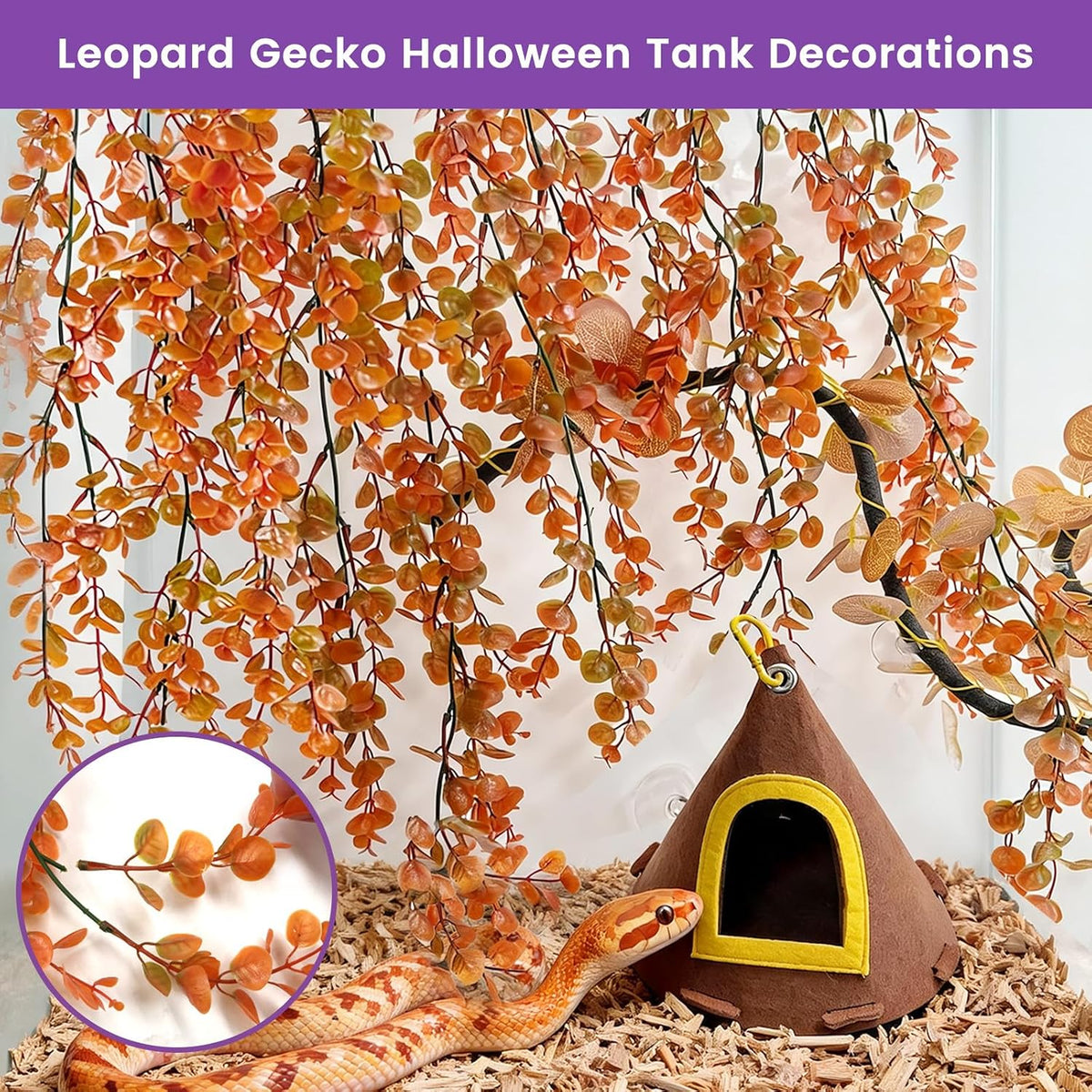 Daily Treasures Fall Reptile Terrarium Decoration,with Felt Hideout&Hammock