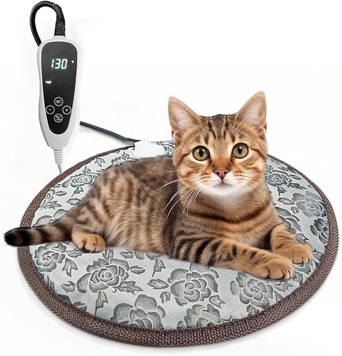 Cat Heating Pad Round with Smart Thermostat Switch and Power Line Protection by Afullrangeofservicesforyourpet
