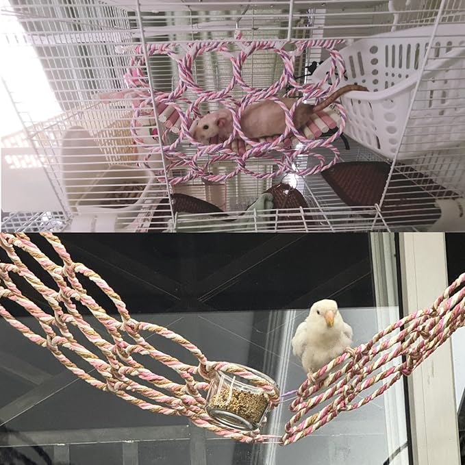 Bird Swing Climbing Rope Net Toys 14" x 24" Parakeet Hemp Rope Perch Swing - Image 8
