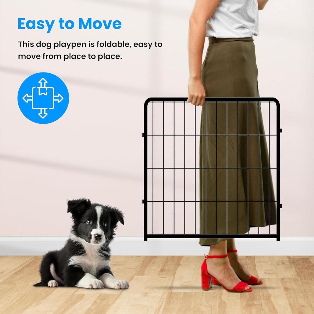 Simple Deluxe Dog Playpen Outdoor, Portable Dog Playpen for Travel, Camping, 24" Height 8 Panels Heavy Duty Dog Pen for Puppies/Small Dogs, Black