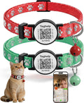 Smart QR Code Cat Collar 2-Pack - Digital Pet ID Tag with Breakaway Safety Design, Reflective Strips & Adjustable Fit for Lost Cat Recovery (Red & Green)