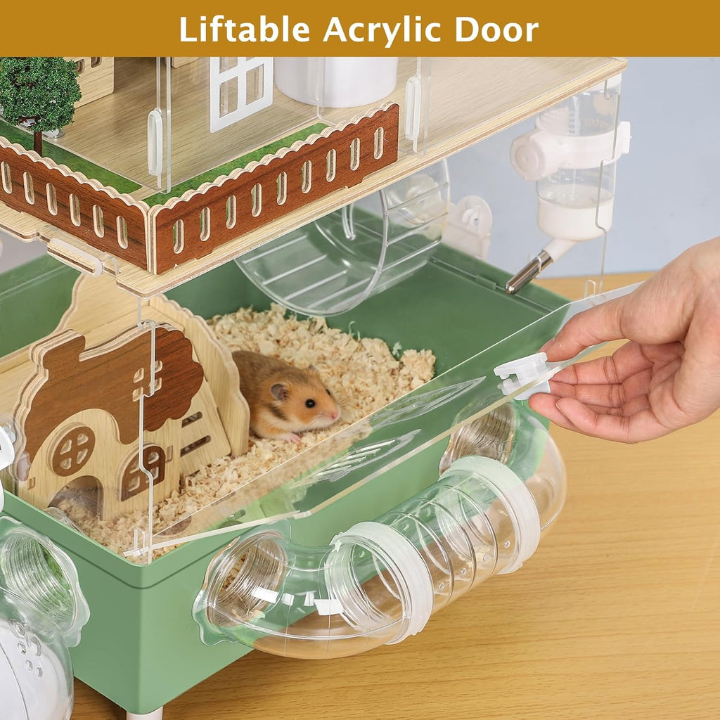 Large Hamster Cage Acrylic Hamster Enclosure with Hideout, Wheel & Tunnels