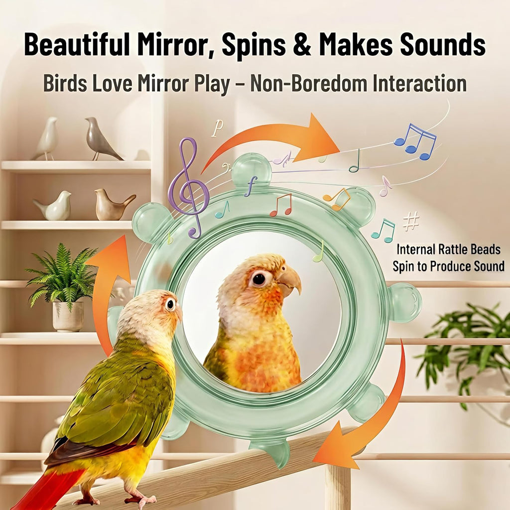 Bird Bath for Cage, Hanging Leaf Bird Bathtub with Easy Clean Detachable Basin, Parrot Cage Bath Bowl for Parakeets, Budgies, Cockatiels, Lovebirds & Small Birds, Bonus Mirror Toy & Grooming Perch