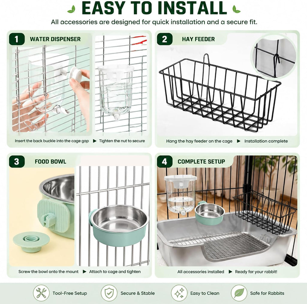 Stainless Steel Rabbit Litter Box with Hay Feeder Set for Guinea Pig