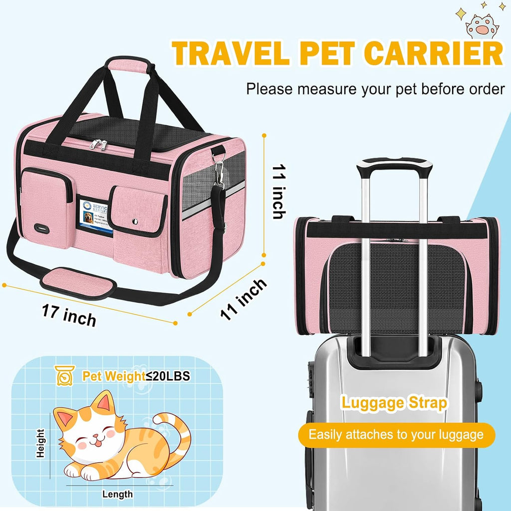 HUANLANG Large Cat Carrier Soft Sided Travel Pet Carrier Airline Approved