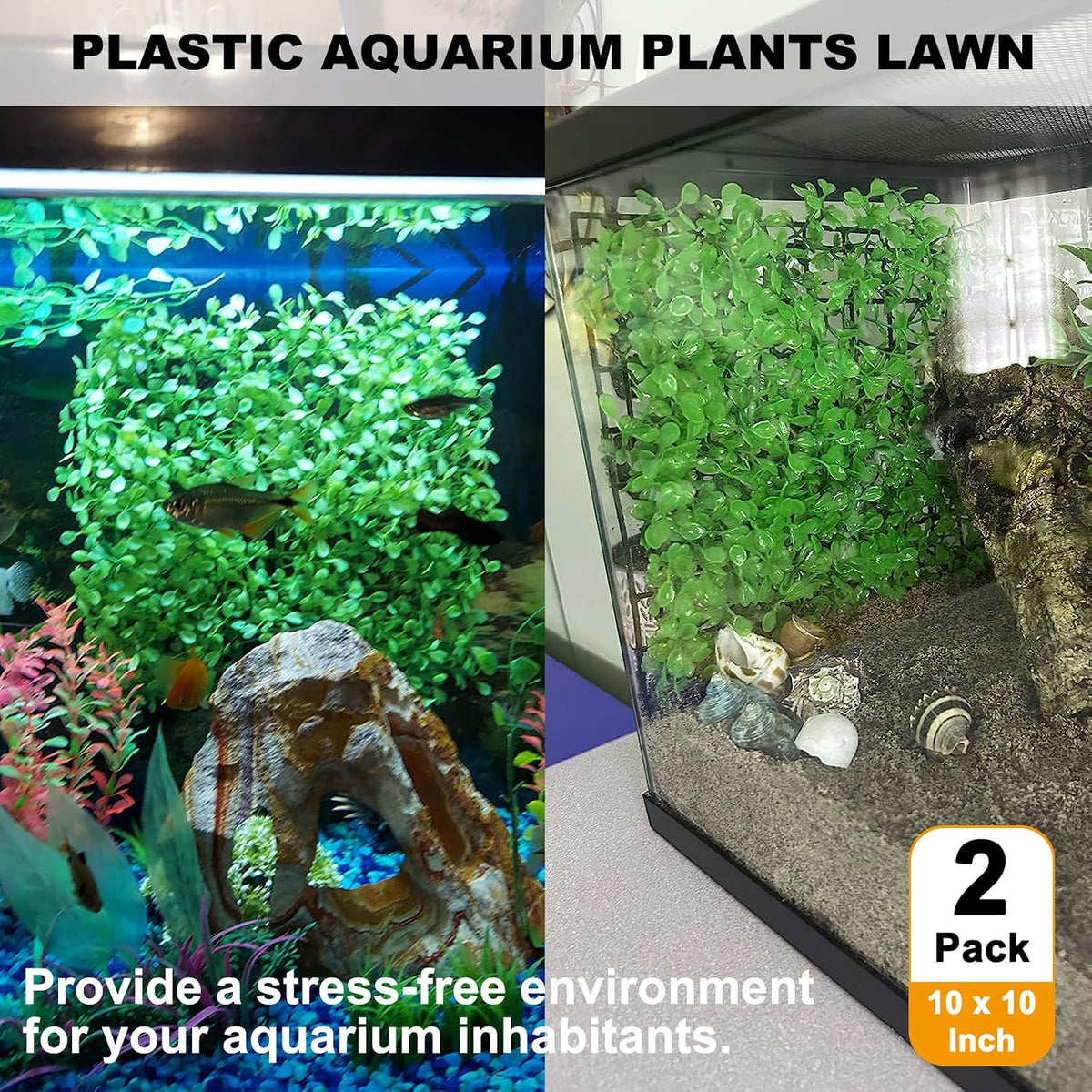 2 PCS Hermit Crab Climbing Toys Faux Grass Mat 10 x 10 Inch Fake Turf Hermit Crab Climbing Wall Square Plastic Aquarium Plants Lawn HermitCrabs Supplies Small Animals Cage Accessories