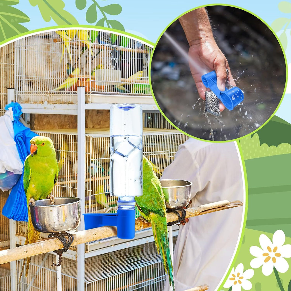 LemonRoad 24 Pcs Bird Drinker Feeder Cups Plastic Water Bottle Cup for Cage Ideal for Pigeon Bottle Chicken Quail Poultry Waterer Accessories(Blue)