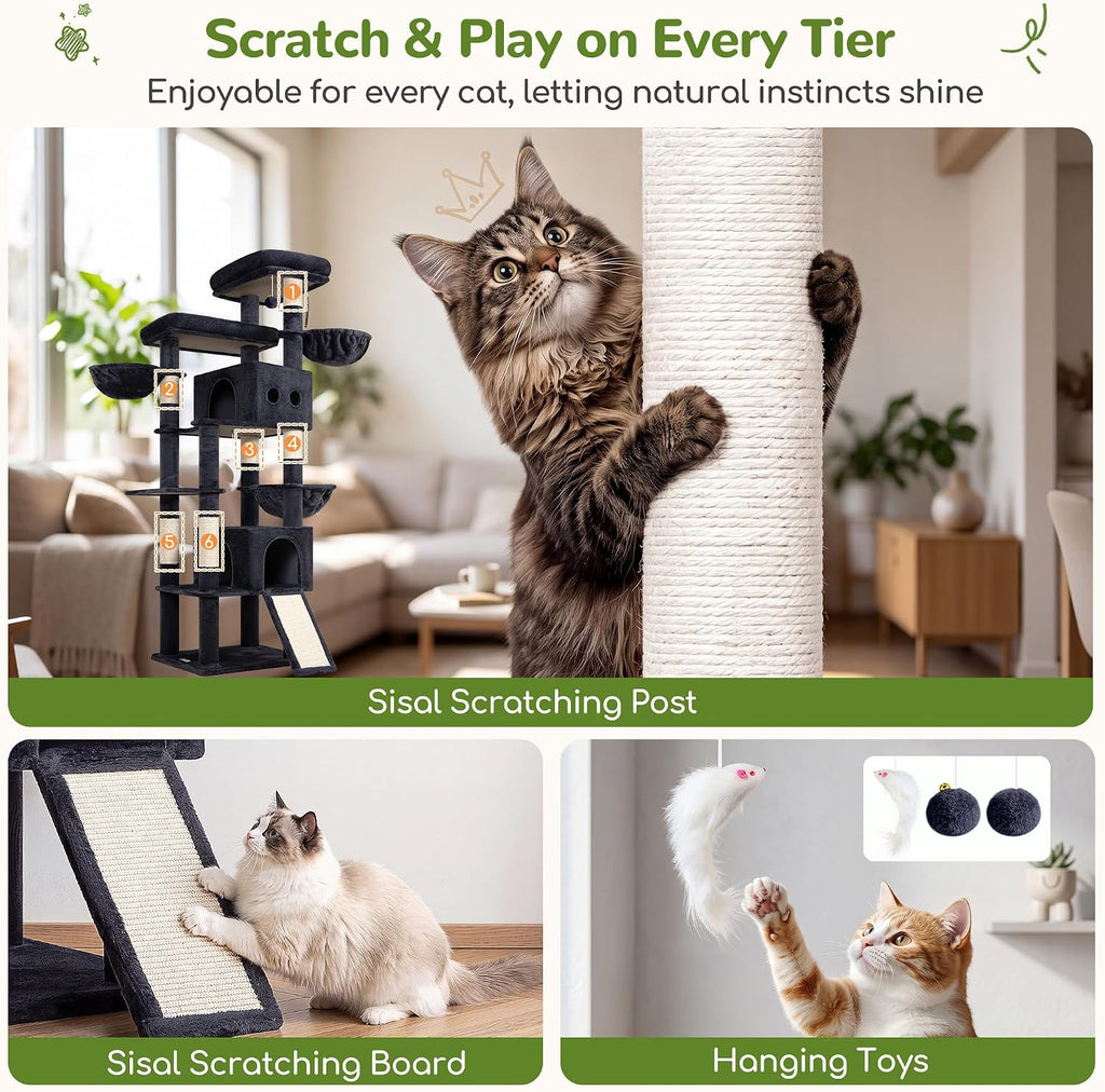 Globlazer 83in Extra Large Maine Coon Cat Tree, F83J, Dark Grey