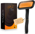 Black Medium Dog Slicker Brush for Dogs and Cats Grooming | Detangle, Fluff & Volumize | Soft Vented Cushion | Matt Rubberized Paint | Ergonomic Handle | Wire Brush | Orange Details
