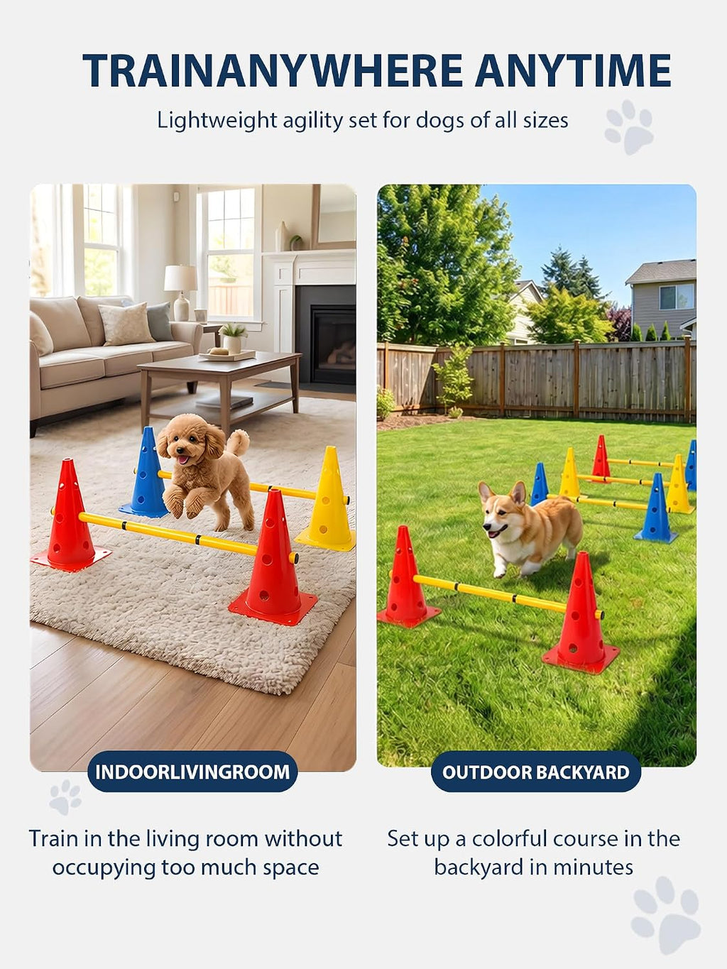 Dog Agility Training Hurdle Cone Set, Adjustable Dog Agility Equipment Obstacle Course Backyard Equipment for Pet Exercise