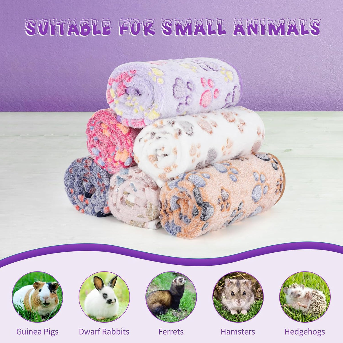 YUEPET 3 Pack Waterproof Guinea Pig Blankets, Fleece Cage Liners, M