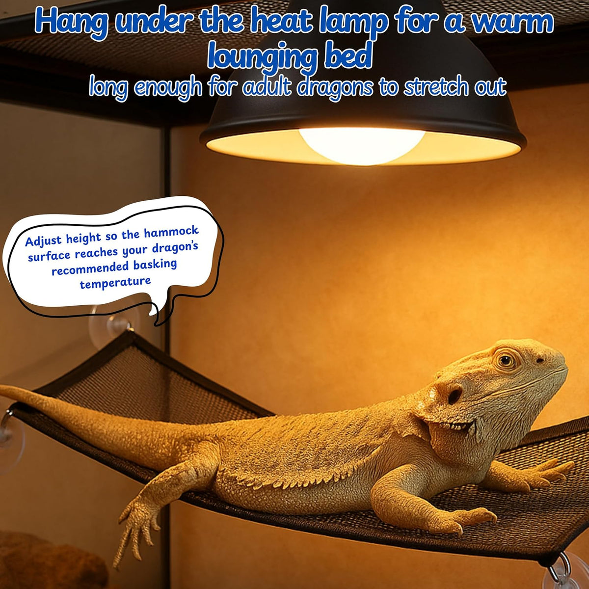Bearded Dragon Hammock Large Tank Bed, Mesh Lounger with Suction Cups & Cable Ties, Reptile Basking Ramp/Bed, Fits Bearded Dragons & Leopard Geckos (Rectangle, 28" x 10")
