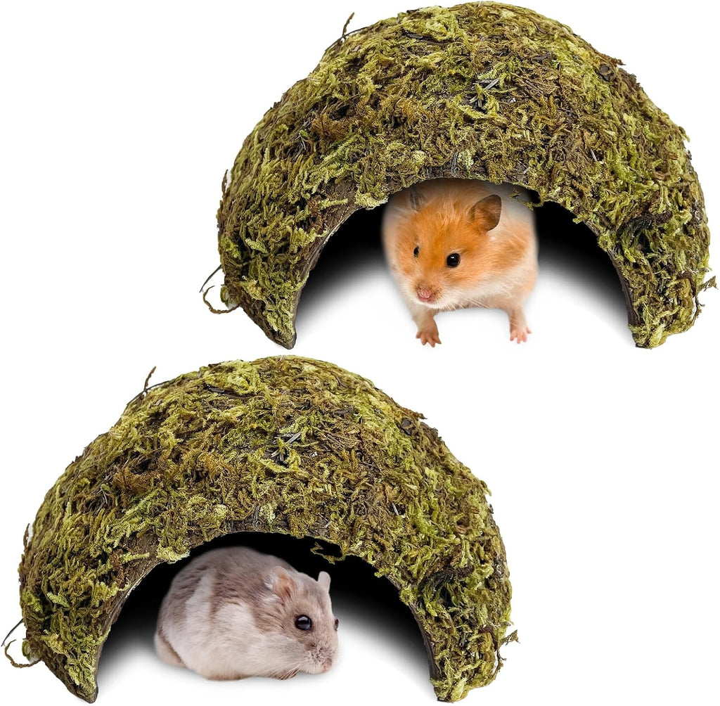 BNOSDM Hamster Hideout 2Pcs Natural Mossy Cave Houses