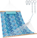 Lazy Daze 12FT Double Quilted Hammock for Outside with Pillow, Floral Auqa