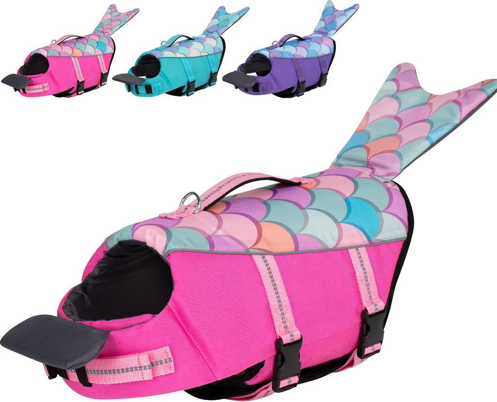 cyeollo Mermaid Dog Life Jacket Chin Float Support Dog Life Vest, Pink, M