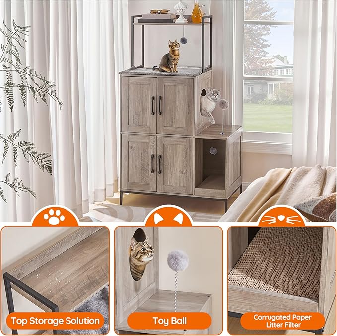 HOOBRO Cat Litter Box Enclosure Furniture, 2 in 1 Hidden Litter Box Furniture - Image 7