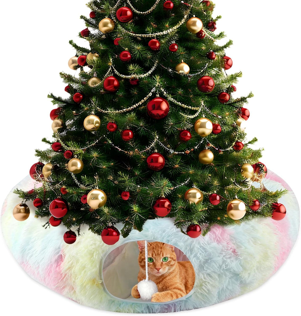 Christmas Tree Cat Tunnel Bed with Middle Mat, Cat Donut Tunnel