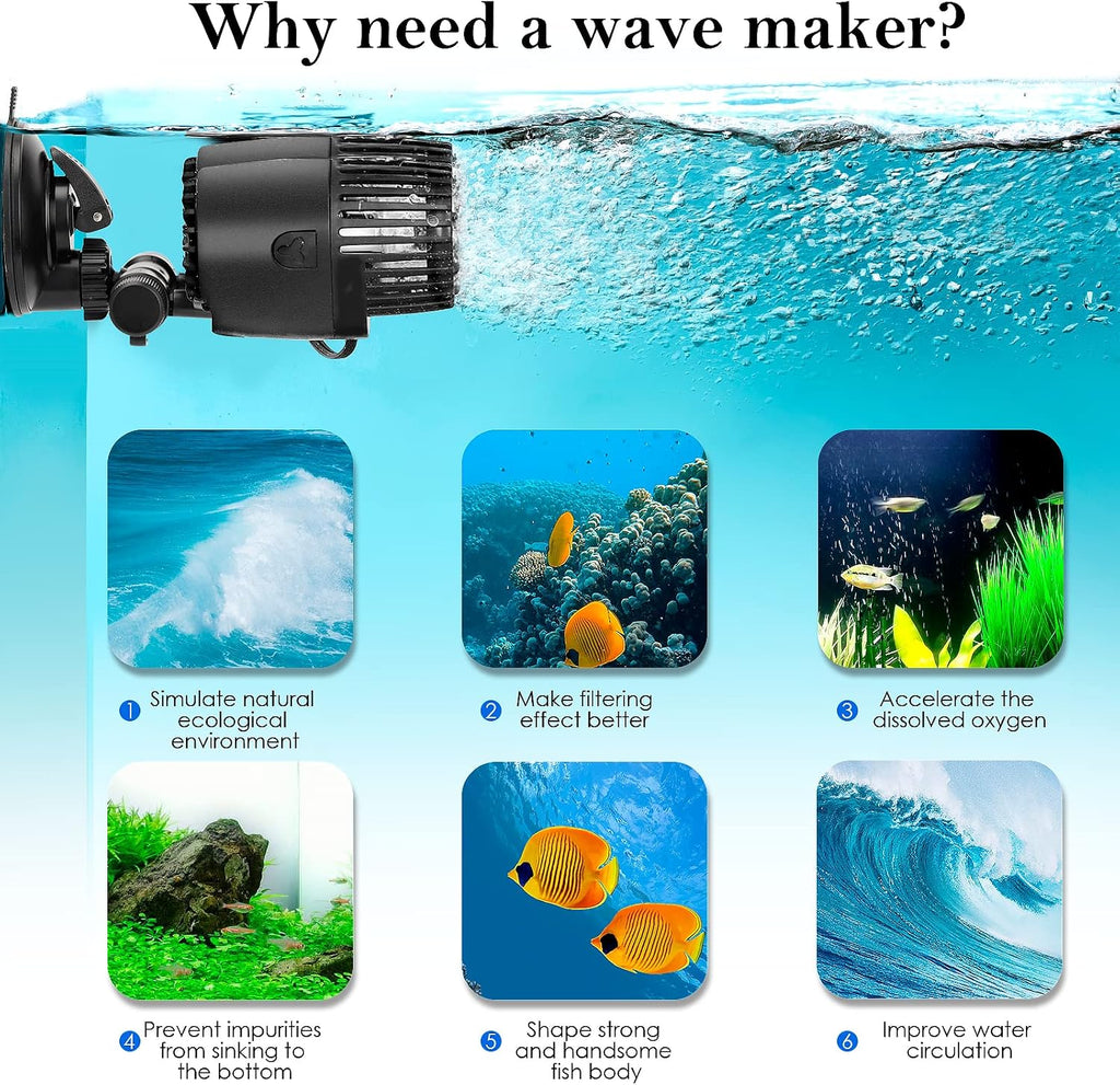 AQQA Aquarium Wave Maker,Suction Cup Fish Tank Double Powerhead Pump