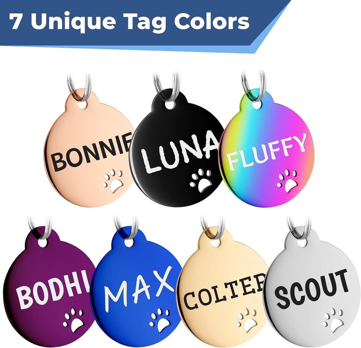 GoTags Personalized Steel Dog Tags - Engraved Bone Pet ID Tag with Paw