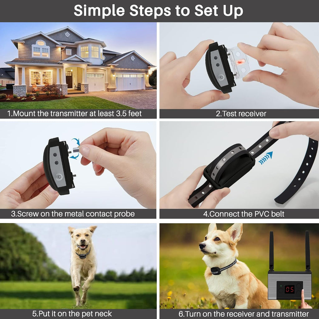 Electric Wireless Dog Fence System, Pet Containment System for 2 Dogs and Pets with Waterproof and Rechargeable Collar Receiver for 2 Dog Container Boundary System (Black)