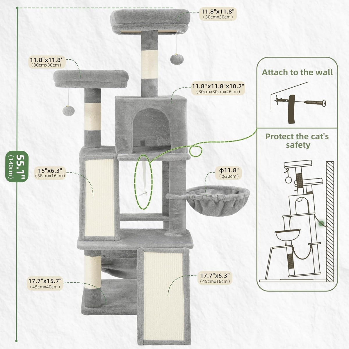 Cat Tree Tower Multi-Level with 2 Scratching Boards, GCT022W
