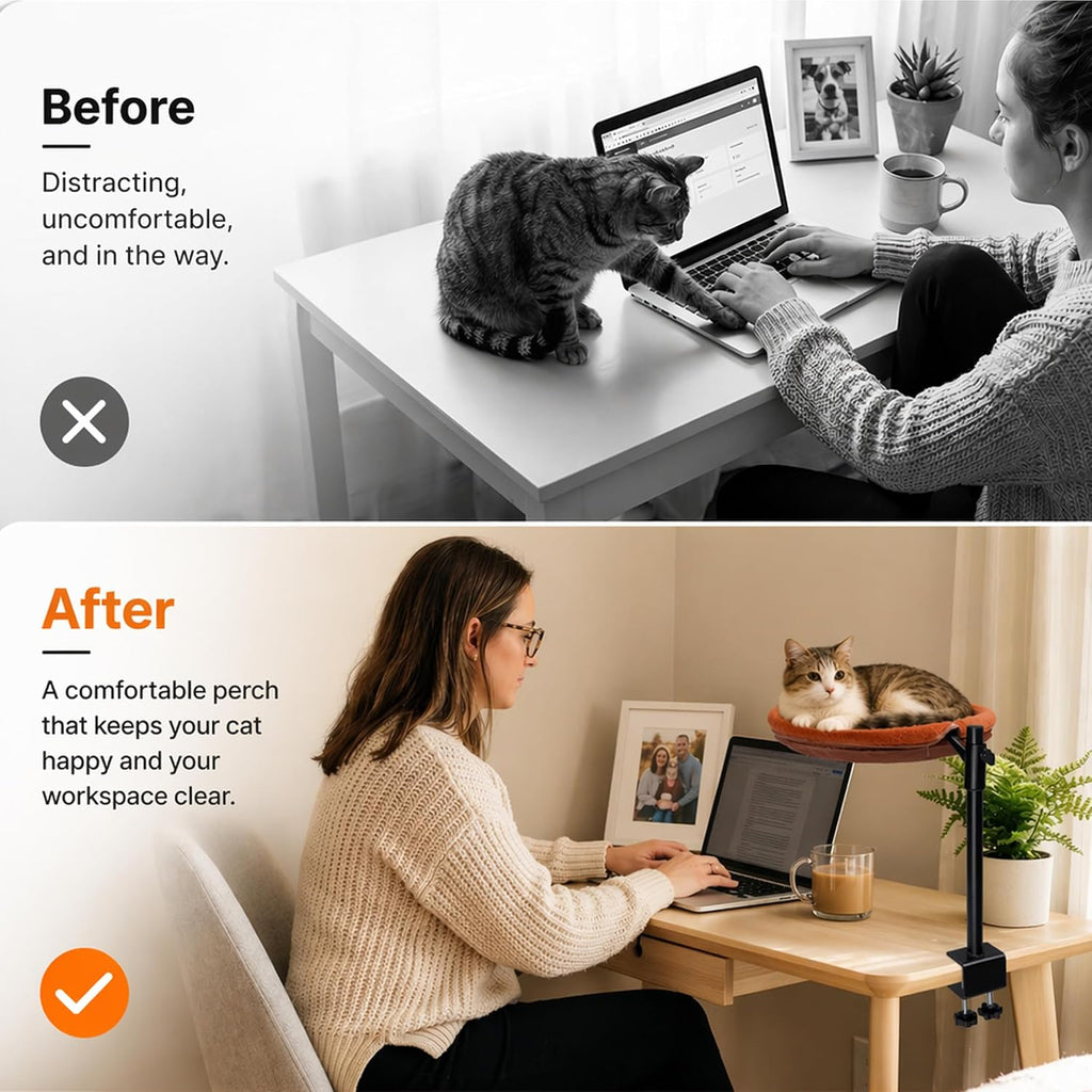 Cat Desk Bed, 360° Rotating & Height Adjustable