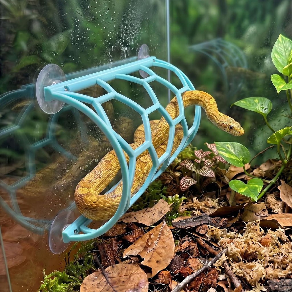 HOZOE Reptile Honeycomb Climbing Shelf, Suction Cup Mounted Snake Hide & Rest Platform, Terrarium Wall Decor Accessories for Ball Python, Corn Snake, Lizard, Bearded Dragon, Gecko (Black)