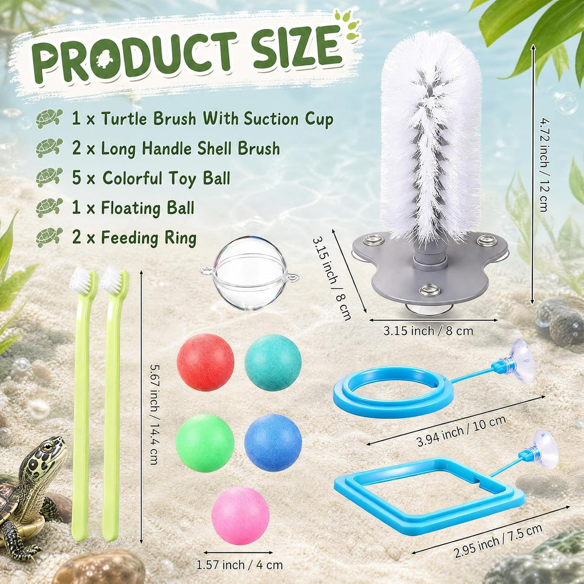 Sosation 11 Pcs Turtle Tank Accessories Turtle Brush Toy Cleaner Feeder