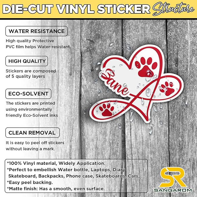 Custom Paw Pet Sticker Personalized Heart Name Pet Paw Cat and Dog Lover - Image 4